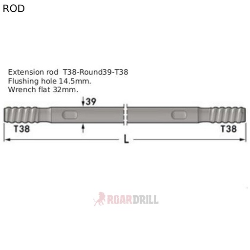 [12-23R39-T38-3600-23 CL] ROD HEX (BARRA) T38/T38 MM 3660 mm